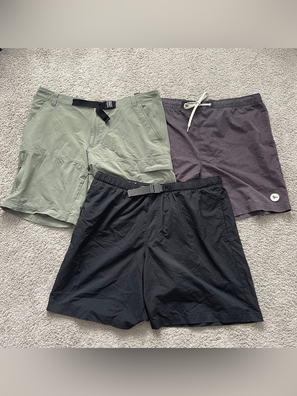 Men's Black, Olive, and Charcoal Outdoor/Casual Shorts - 3 pack